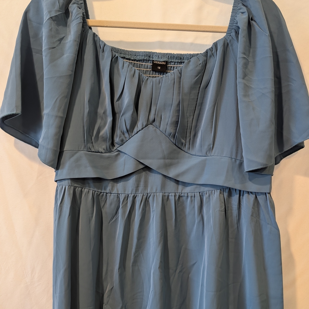Elegant Blue Flowy Maxi Wedding Guest Bridesmaid Dress 1X - Picture 3 of 6